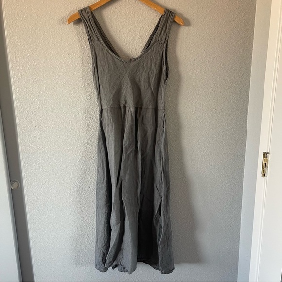 Viola Borghi Gray Linen Button Up Sleeveless Midi Tank Dress Women's Size Small - Picture 3 of 4